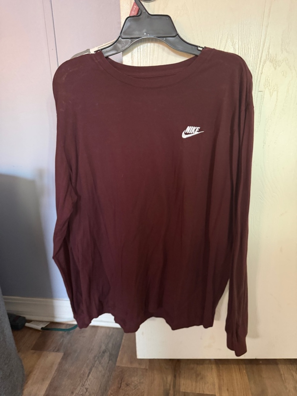 Nike Long-Sleeve Tee in Burgundy with White Logo